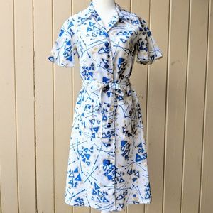 Vintage 1960s Atomic Triangles Crepe Shirt Dress M